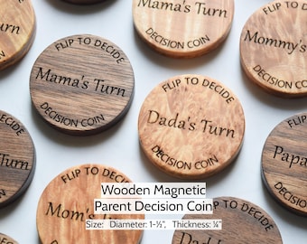 Parent Decision Maker Coin | Magnetic | New parent decision making | baby shower gift | Newborn | Mom's turn Dad's turn