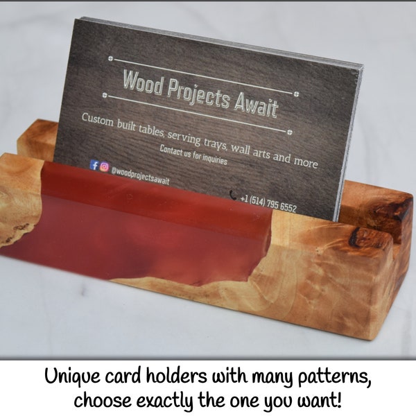 Wooden Epoxy Business Card Holder with Mappa Burl, Unique,  Porte-carte d'affaire (Red), Made in Canada