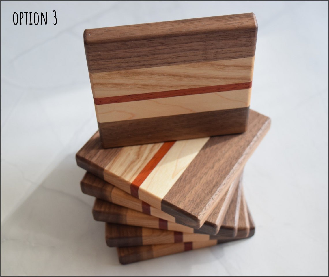 Handmade Square Wooden Coasters Sets of 6 various Wood Etsy