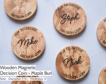 Magnetic Decision Maker Coin, Maple Burl, Personalized Flip to Decide, Argument Solver, New Parents Gift, Wood, Gift for Couple, Valentines