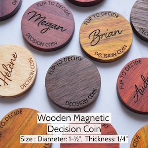 Magnetic Decision Maker Coin, Personalized Flip to Decide, Argument Solver, 5th anniversary gift, Wooden Gift, Gift for Couple, Valentines