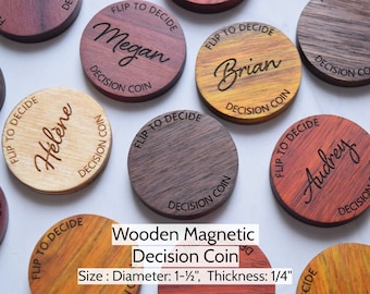 Magnetic Decision Maker Coin, Personalized Flip to Decide, Argument Solver, 5th anniversary gift, Wooden Gift, Gift for Couple, Valentines