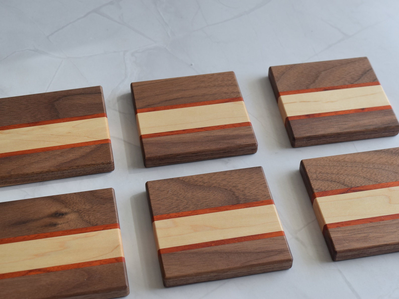 Handmade Square Wooden Coasters Sets of 6 Various Wood Etsy Italia