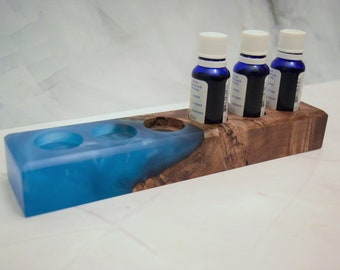 Essential Oil Holder | Fits 15ml bottles | Unique Blue Wooden Epoxy | Aroma Therapy display | Essential oil Storage | Diffuser Oil Organizer