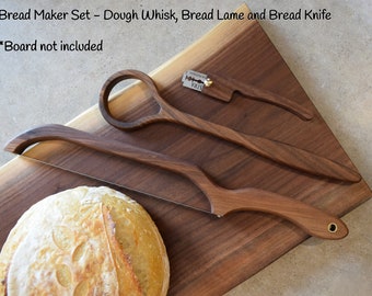 Bread maker set, includes dough whisk, bread knife and a bread lame | Walnut | Sourdough | Bread Making | Danish Dough Hook | Gift for Baker