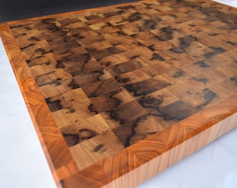 Large Butcher Block Cutting Board | Black Limba and Canary Wood | 1-3/4in Thick | Chopping Board