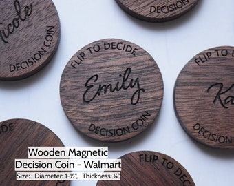 Magnetic Decision Maker Coin, Walnut, Personalized Flip to Decide, Argument Solver, New Parents Gift, Wood, Gift for Couple, Valentines