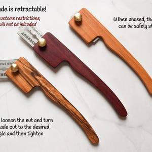 Bread Lame Handle, Retractable Dough Scoring Knife, Exotic wood, Engraving, Bread Making, Gift for Baker, Christmas Gift, Made in Canada image 4
