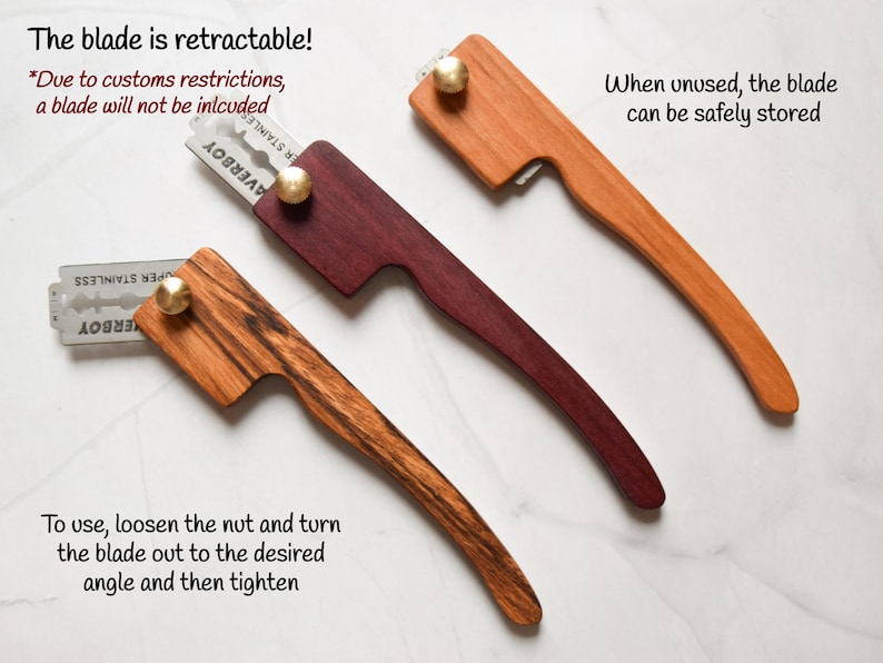 Bread Lame Handle, Retractable Dough Scoring Knife, Exotic wood, Engraving, Bread Making, Gift for Baker, Christmas Gift, Made in Canada image 4