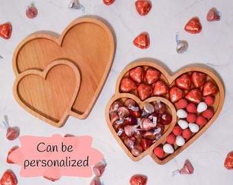Wooden Heart Shaped Tray, Personalized | Valentines day Tray | Catch All | Serving Plate | Candy Tray | Cherry | Centerpiece Table Decor