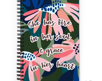 Floral Spiral Notebook: Inspirational Quote, Dotted Pages