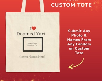 Custom Photo Anime Tote Bag, Personalized I Heart Doomed Yuri Canvas Tote, Custom Fandom Girls Love Manga Edit Bag, Couple Name Sapphic Gift