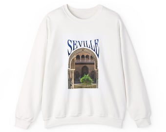 Seville Alcazar Spain Sweatshirt | Spanish Architecture Travel Crewneck, Royal Palace Courtyard Graphic, Aesthetic Seville Souvenir Apparel