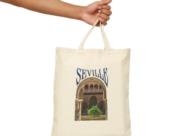 Seville Spain Architectural Arch Tote Bag | Royal Alcazar Travel Souvenir, Aesthetic Spanish Cityscape Canvas Bag, European Vacation Gift