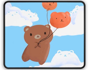 Kawaii Bear Balloon Mini Mouse Pad | Cute Sky Bear Desk Mat | Small Mouse Pad | Kawaii Desk Accessories | Bear Lover Gift