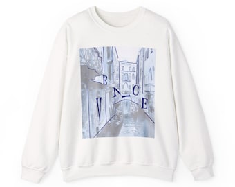 Venedig Italien Aquarell Sweatshirt | Venedig-Kanal-Stadtbild-Crewneck, ästhetisches italienisches Reisegeschenk, romantische Venedig-Andenken-Kleidung