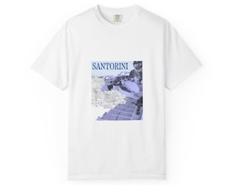Santorini Blue Photo T-Shirt, Greek Island Travel Tee, Greece Summer Vacation Shirt, Aesthetic Photography Top, Mediterranean Cruise Gift