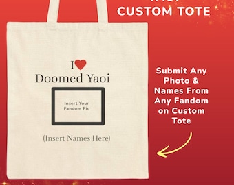 Custom Photo Anime Tote Bag, Personalized I Heart Doomed Yaoi Yuri Canvas Tote, Custom Fandom Manga Edit Bag, Couples Name Anime Gift