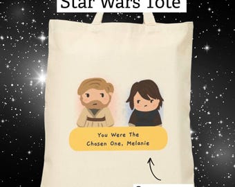 Custom Star Wars Inspired Tote | You Were The Chosen One Personalized Bag | Obi Wan Anakin Chibi Tote | Jedi Training Gift | Sci Fi
