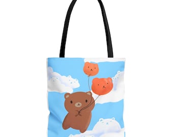 Kawaii Bear Balloon Tote Bag | Cute Sky Bear Canvas Bag | Aesthetic Tote | Cottagecore Bag | Bear Lover Gift | Kawaii Bag