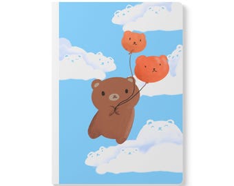 Cute Bear Balloon Notebook | Kawaii Sky Journal | Aesthetic Lined Notebook | Gift for Bear Lovers | Cottagecore Stationery | Kids Journal
