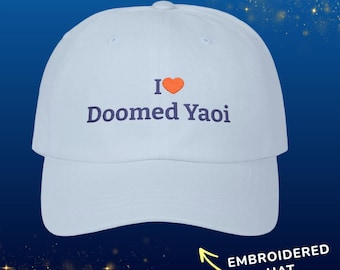 I Heart Doomed Yaoi Embroidered Hat, Funny Anime Dad Hat, BL Manga Aesthetic Cap, Tragic Ship Meme Embroidered Gift, Unhinged Fandom Hat