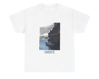 Griechenland Küsten Foto T-Shirt | Ästhetisches Griechenland Urlaubs Outfit, Ästhetisches Griechenland Urlaubs Outfit, Mittelmeer Sommer Souvenir T-Shirt