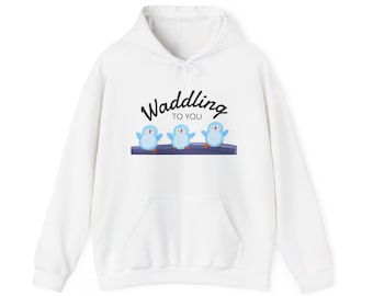 Waddling To You Penguin Hoodie, Cute Penguin Illustration Sweatshirt, Kawaii Animal Lover Gift, Hand Drawn Winter Apparel, Aesthetic Hoodie