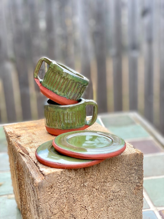 Waldgrüne Keramik Espresso Tassen