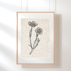 Buttercup Wall Art | Floral Wall Art | Wildflower Print | Buttercup Poster | Botanical Print | Floral Illustration | Sketch | Digital Art