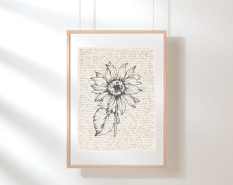 Sunflower Wall Art | Flower Print Art | Kansas State Flower Art | Wildflower Print | Sunflower Poster | Botanical Print |Sketch | Digital