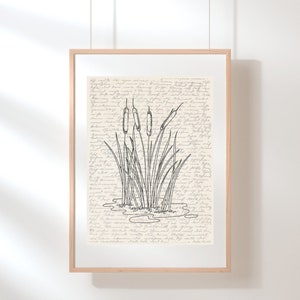 Rohrkolben Wandkunst | Pflanzen Wand Kunst | Rohrkolben Poster | Botanischer Druck | Rohrkolben Illustration | Skizze | Digitale Rohrkolben Skizze Wand Kunst