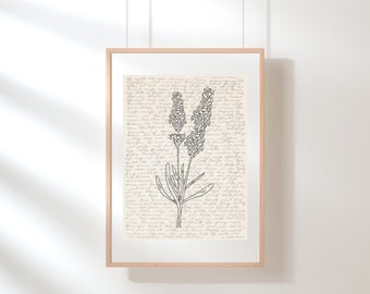Lavender Wall Art | Flower Print Art | Floral Wall Art | Wildflower Print | Lavender Poster | Flower Poster | Botanical | Sketch | Digital