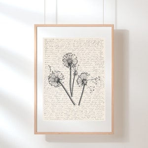 Dandelion Wall Art | Plant Wall Art | Dandelion Poster | Botanical Print | Dandelion Illustration | Sketch | Digital Dandelion Wall Art