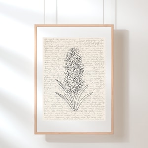 Hyacinth Wall Art | Floral Wall Art | Wildflower Print | Hyacinth Poster | Botanical Art | Flower Illustration | Sketch | Digital Floral Art