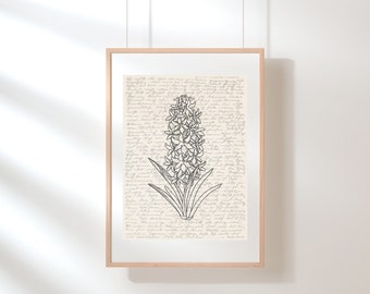 Hyacinth Wall Art | Floral Wall Art | Wildflower Print | Hyacinth Poster | Botanical Art | Flower Illustration | Sketch | Digital Floral Art