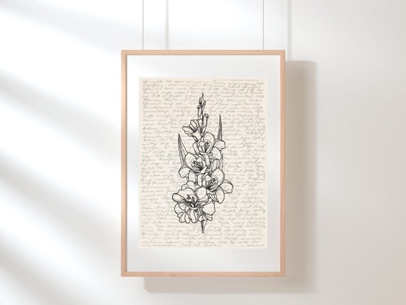 Gladiolus Wall Art | Floral Wall Art | Wildflower Print | August Birth Flower | Flower Illustration | Sketch | Digital Floral Art | August
