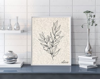Olive Wall Art | Tree Wall Art | Olive Branch Poster | Botanical Print | Olive Illustration | Sketch | Digital Olive Branch Wall Art Print
