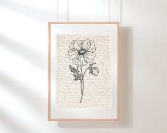 Anemone Wall Art | Floral Wall Art | Wildflower Print | Anemone Poster | Botanical Print | Flower Illustration | Sketch | Digital Floral Art