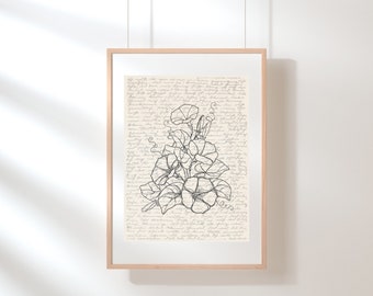 Morning Glory Wall Art | September Birth Flower Poster | Wildflower Print | Floral Illustration | Sketch | Digital Art Print | Botanical Art