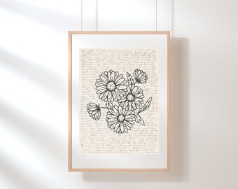 Kamille Wand Kunst | Blumen Wandkunst | Wildblumen Print | Kamille Tee Poster | Blumen Illustration | Skizze | Digitale Kamille Tee Kunst