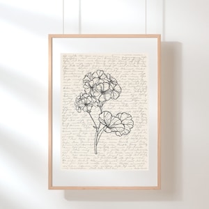 Geranium Wall Art | Floral Wall Art | Wildflower Print | Geranium Poster | Flower Illustration | Sketch | Digital Floral Art | Botanical Art