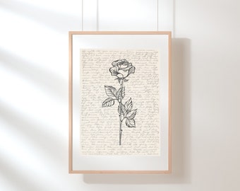 Rose Wall Art | Flower Print | Floral Wall Art | New York State Flower Art | Rose Poster | Flower Poster | June Birth Month Flower | Sketch
