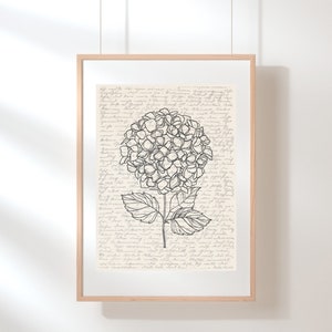 Hortensie Wandkunst | Blumen Wandkunst | Wildblumen Print | Hortensie Poster | Blumen Illustration | Skizze | Digitale Blumenkunst | Botanisch
