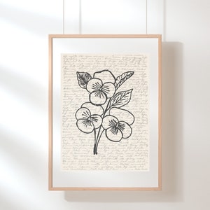 Pansy Wall Art | Flower Print Art | Floral Wall Art | Wildflower Print | Pansy Poster | Flower Poster | Botanical Print | Sketch | Digital
