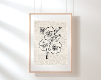 Pansy Wall Art | Flower Print Art | Floral Wall Art | Wildflower Print | Pansy Poster | Flower Poster | Botanical Print | Sketch | Digital
