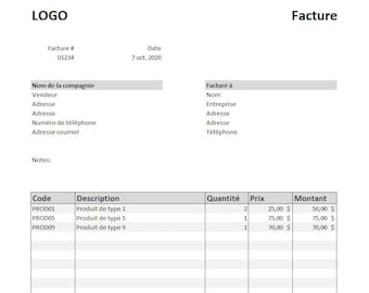 Excel-fakturamall på franska