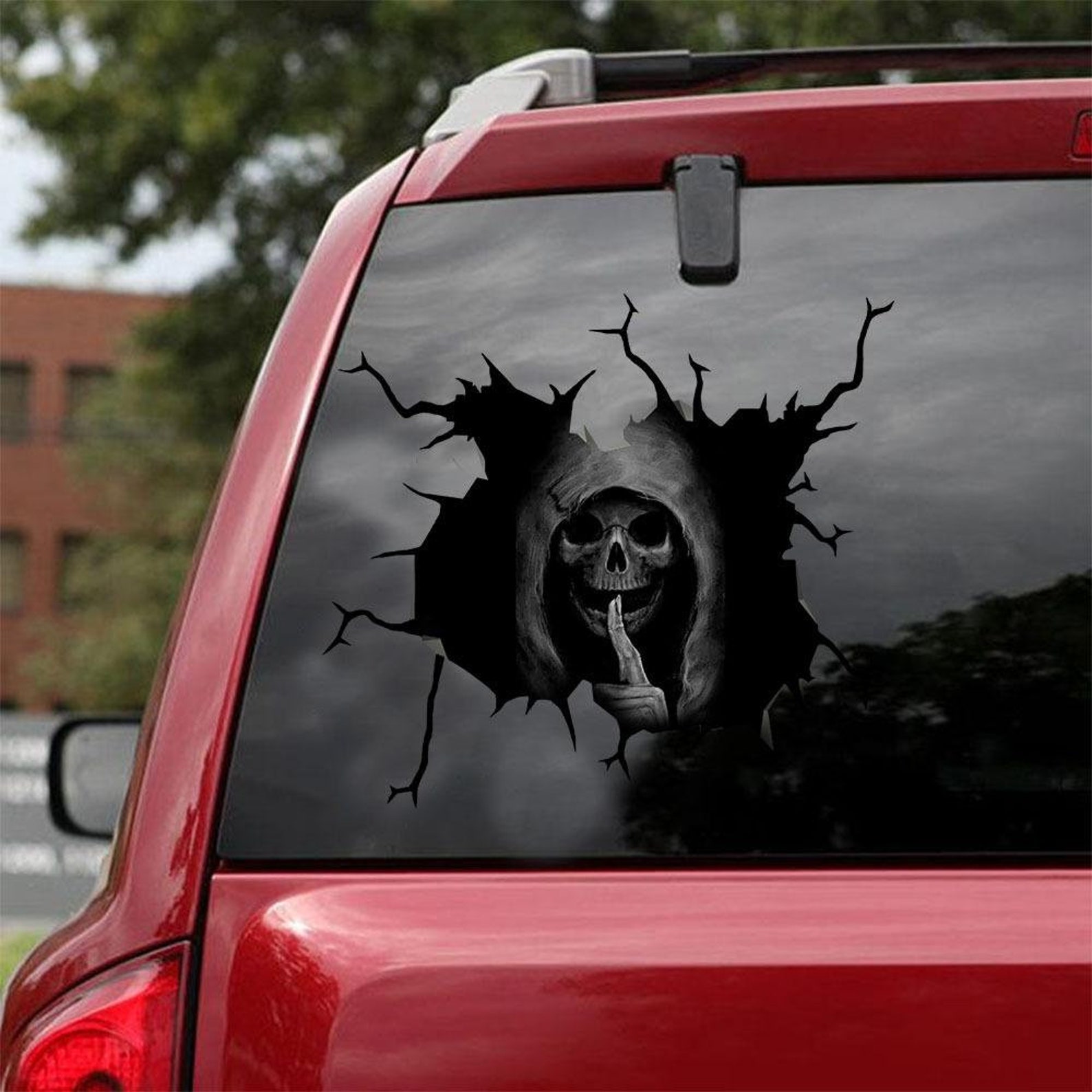 Grin Reaper Decals For Car Window Skull Funny Sticker Death Etsy