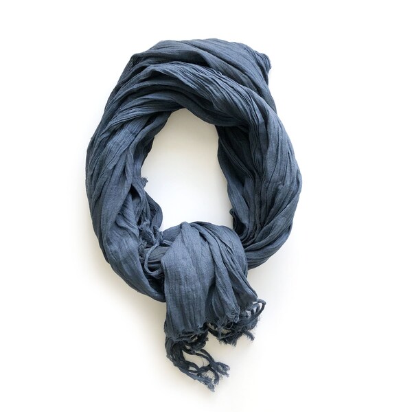 100% herb dyed, organic cotton, handmade scarves, Indigo Dark