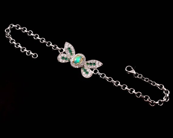 White Welo Fire Opal Bracelet |Green Butterfly Bracelet Natural Ethiopian  Blue Opal Adjustable Bracelet Dainty Bracelet Gift For Her